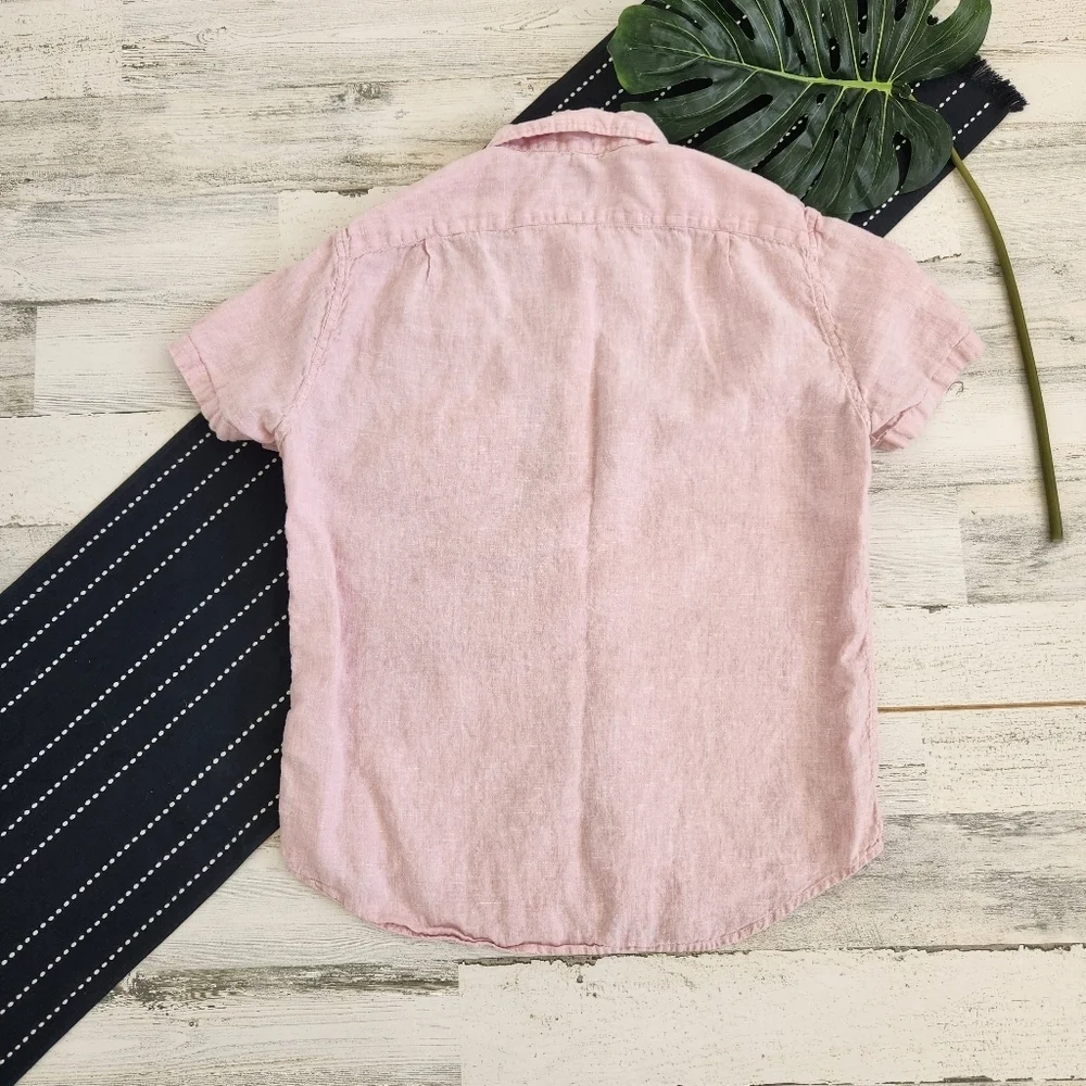 J.Crew Factory Short Sleeve Slim Linen Blend Shirt Pink Size Large